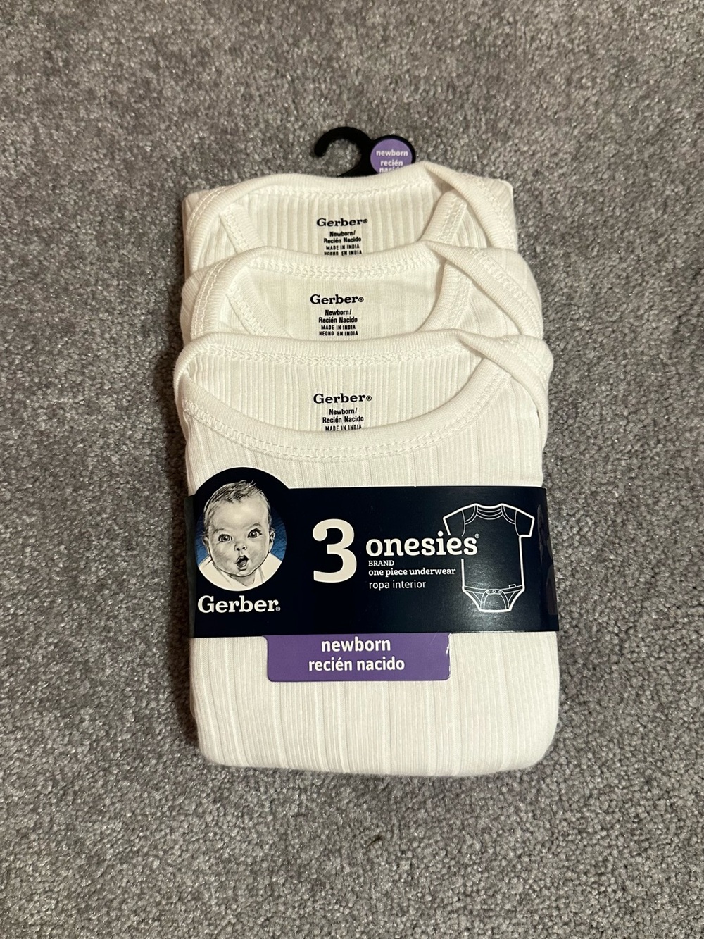 Gerber Baby - White Ribbed onesies bodysuit. (Pack of 3)- Newborn- NWT